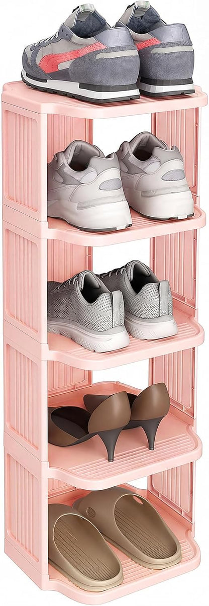 Kitstorack 8-Tier Vertical Plastic Shoe Rack, Freestanding Stackable Storage Organizer for Small Closets and Tight Spaces