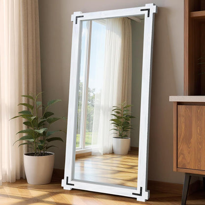 65x24 Inch Full Length Mirror, Pine Frame Full Body Standing Mirror with Metal Decorative, Black