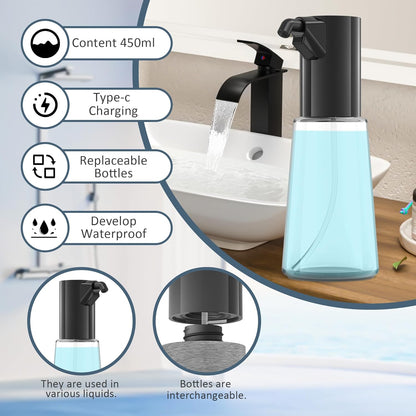 Automatic Soap Dispenser Touchless, Rechargeable 15oz/400ML Large Capacity Four-Level Adjustable Dispenser Volume Suitable for Bathroom and Kitchen (White)