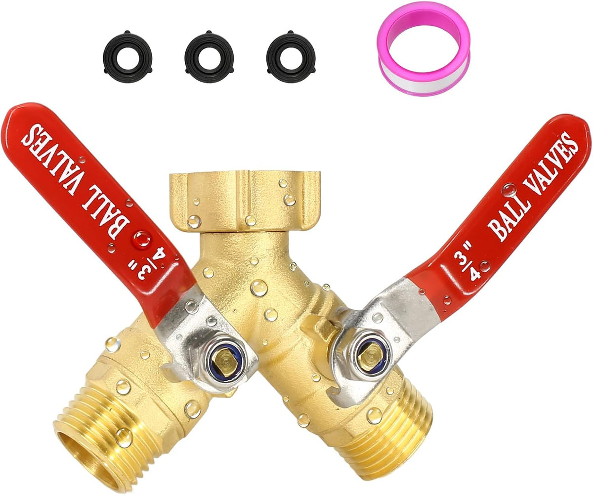 Brass Garden Hose Splitter 2 Way Heavy Duty with Metal Extended Handle | Outdoor Duel Water Hose Splitter, Dual Outdoor Faucet Connector for Lawn, Irrigation & Washing, Dual Hose Adapter