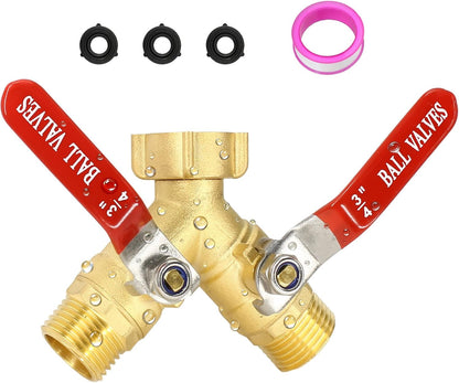 Brass Garden Hose Splitter 2 Way Heavy Duty with Metal Extended Handle | Outdoor Duel Water Hose Splitter, Dual Outdoor Faucet Connector for Lawn, Irrigation & Washing, Dual Hose Adapter