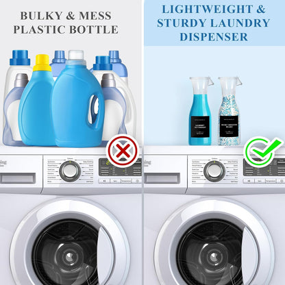 Laundry Detergent Dispenser Bottle 40oz with Waterproof Label for Laundry Detergent Soap Fabric Softener Bleach Scent Booster Beads, Sturdy PET Bottle for Laundry Room Decor 2 Pack White
