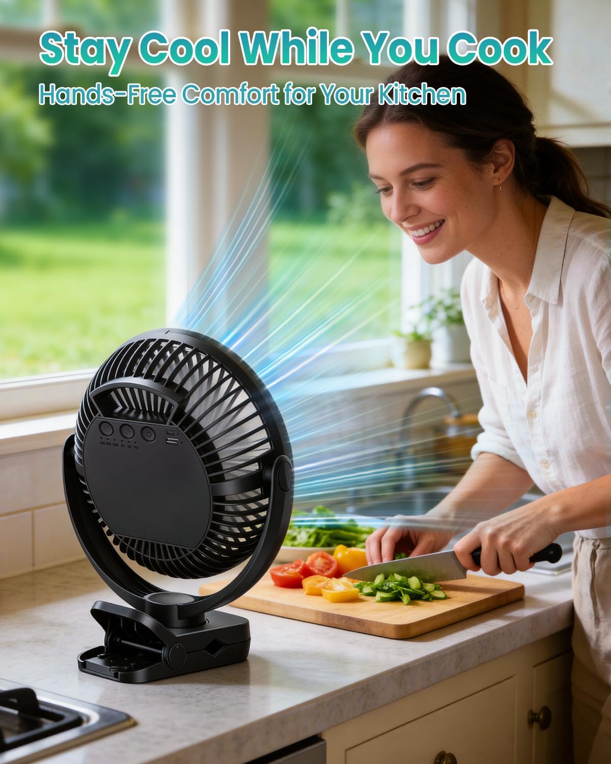 40000mAh Clip on Fan, 2-in-1 Portable Rechargeable Fan - 8 Inch USB Battery Operated Fans with Light & Screw-Clamp for Golf Cart, Desk, Tent, Travel, Gym, Treadmill, Summer Gifts, Black