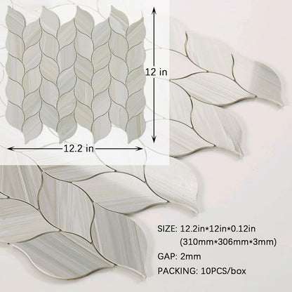 Tilingview 10-Sheet Peel and Stick Backsplash Tile for Kitchen, Self-Adhesive Mosaic Glossy Leaf Stick on Wall Tile with Gaps (Leaf Beige)