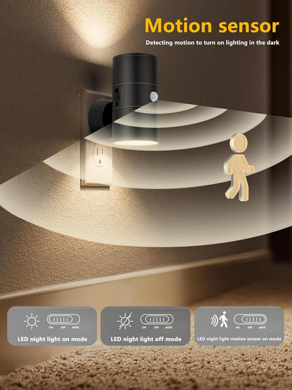 Night Light with Motion Sensor & Dusk to Dawn Sensor, Plug into Wall Night Light with 30-100lm Adjustable Brightness, Motion Activated Night Light, 3000K Warm White for Bedroom Hallway Bathroom Stairs
