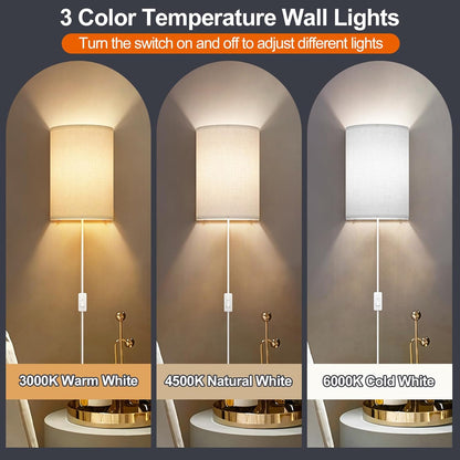 Battery Operated Wall Sconce Set of Two: 10000mAh Wireless Wall Light with Rechargeable Magnetic Bulb - Dimmable Wall Lamp with 7 RGB Colors - Linen Shade Sconces with Remote for Bedroom Living Room