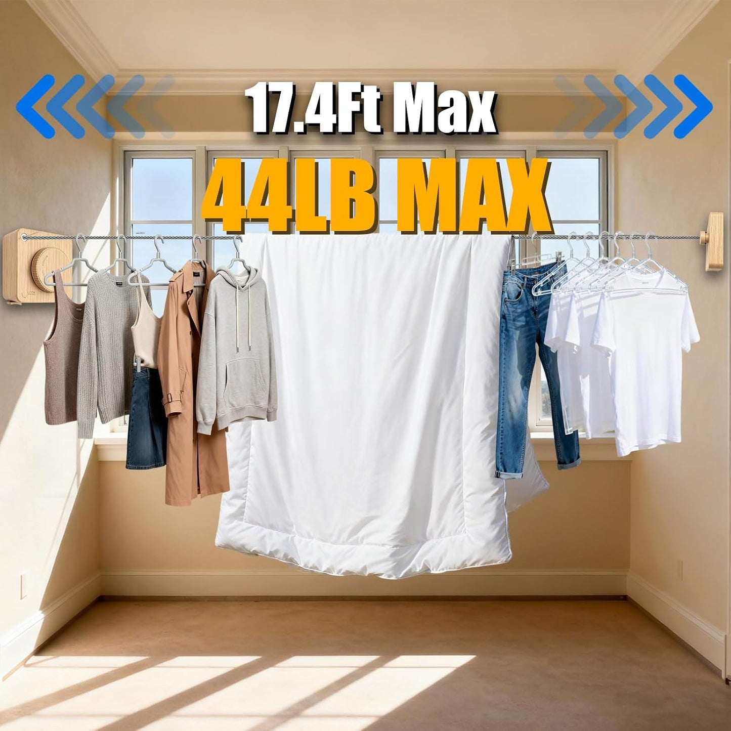 Retractable Clothesline Indoor & Outdoor, 16.2Ft Non-Sagging Stainless Steel Laundry Line with Wall Mounted Heavy Duty Design, Space-Saving Drying Rack for Bathroom, Balcony(1, White)