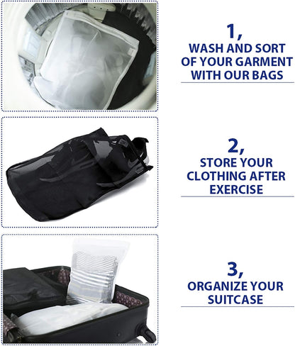TENRAI Delicates Laundry Bags, Bra Fine Mesh Wash Bag for Underwear, Lingerie, Bra, Pantyhose, Socks, Use YKK Zipper, Have Hanger Loops, (White, 3 Large)