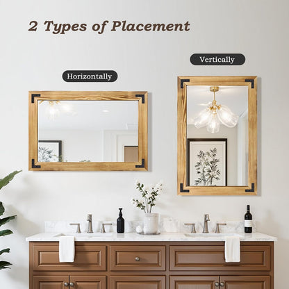 55"x22" Full Length Mirror with Wooden Frame，Natural Wooden Standing Mirror, Solid Wood Frame, Hanging or Leaning Wall-Mounted, Suit for Farmhouse, Living Room, Bedroom (Light Brown)