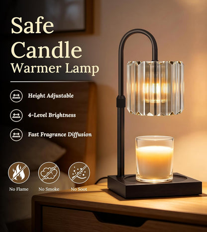 TigQiang Adjustable Height Candle Warmer Lamp, Candle Lamp Timer Dimmer 7 Levels, Compatible All Jar Candles, Top Melting, Cystal Candle Heater Lamp for Scented Wax, Elegant Home Decoration, Black