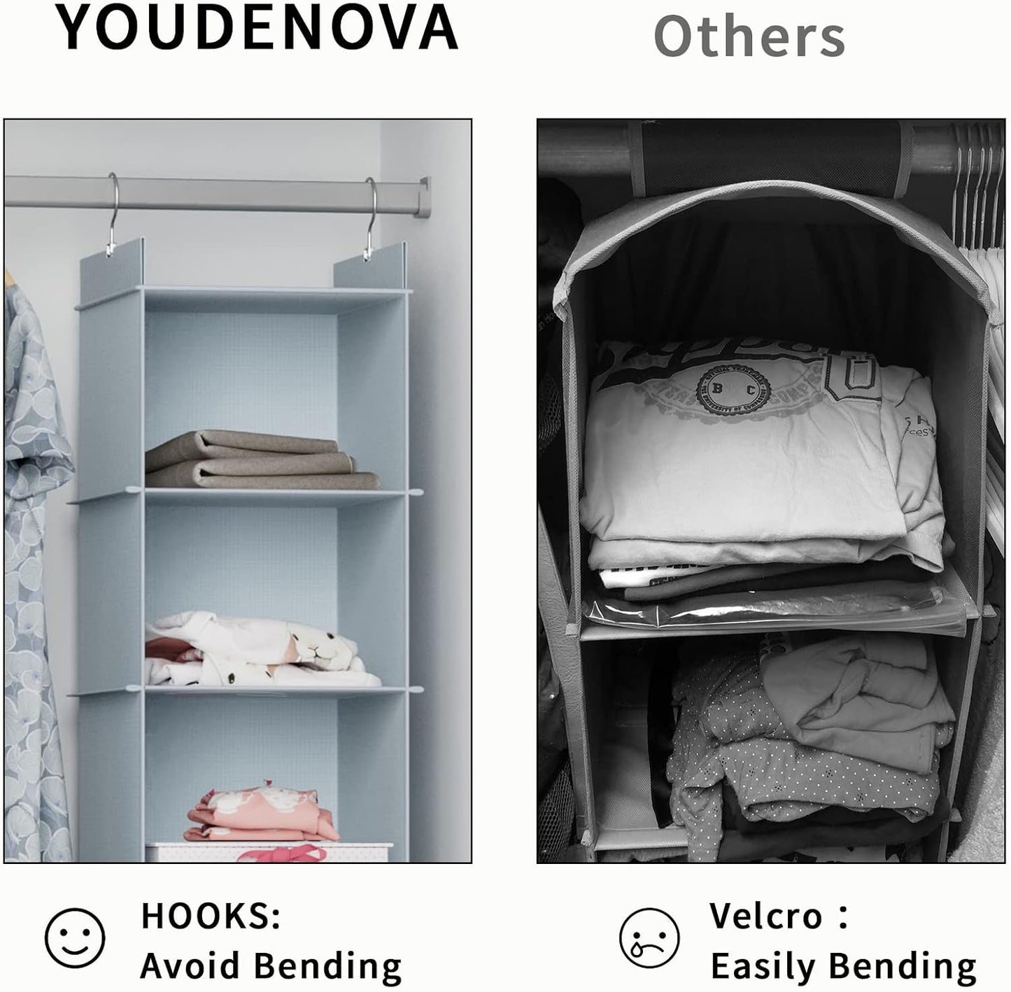 YOUDENOVA Hanging Closet Organizer, 6-Shelf Closet Hanging Shelves, Grey