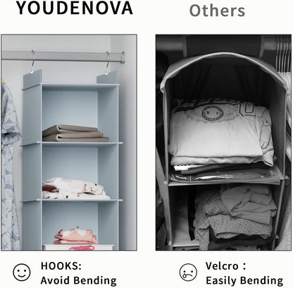 YOUDENOVA Hanging Closet Organizer, 6-Shelf Closet Hanging Shelves, Grey