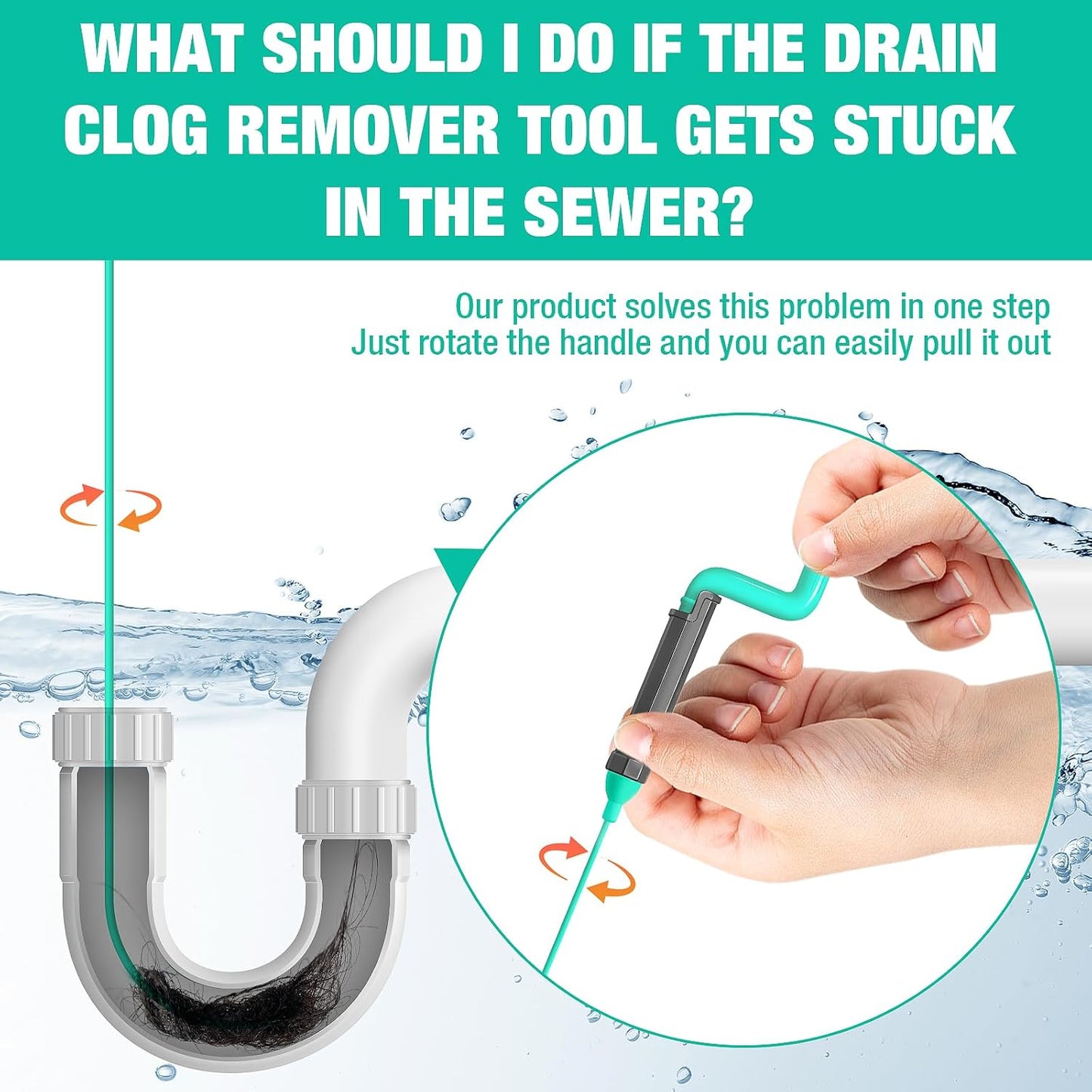 Drain Clog Remover Tool with Rotating Handle, 40 Inch Steel Wire Drain Snake, Heavy Duty Flexible Hair Drain Clog Remover for Shower, Sink, Toilet, Bathroom & Kitchen Drain Cleaner Tool(6PCS)
