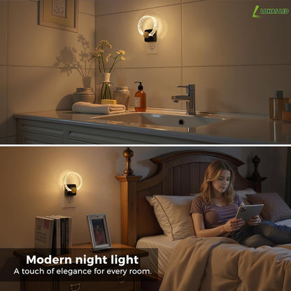 L LOHAS LED Night Light,Dimmable Night Lights Plug into Wall, 2 Pack Acrylic Nightlight with 0-100 LM Adjustable Brightness, 3000K Plug in Night Light with Dusk to Dawn Sensor, for Bathroom Hallway