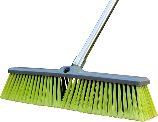 Upgraded 18" Push Broom with Adjustable Long Handle, Total Length is 55", Multi-Surface Floor Scrub Brush for Cleaning Deck, Patio, Garage, Driveway
