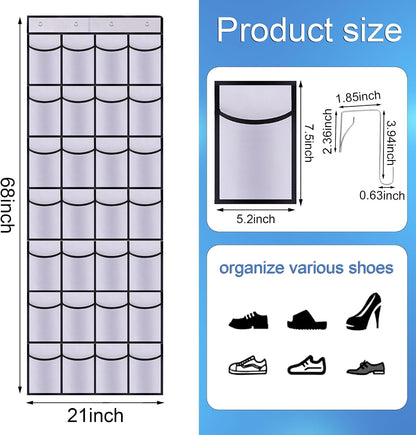 Over the Door Shoe Organizer,24 Mesh Pockets,Hanging Storage (White) | Large breathable mesh pockets for shoes, accessories,and small items,hanging storage holder for bedroom,closet,or entryway.