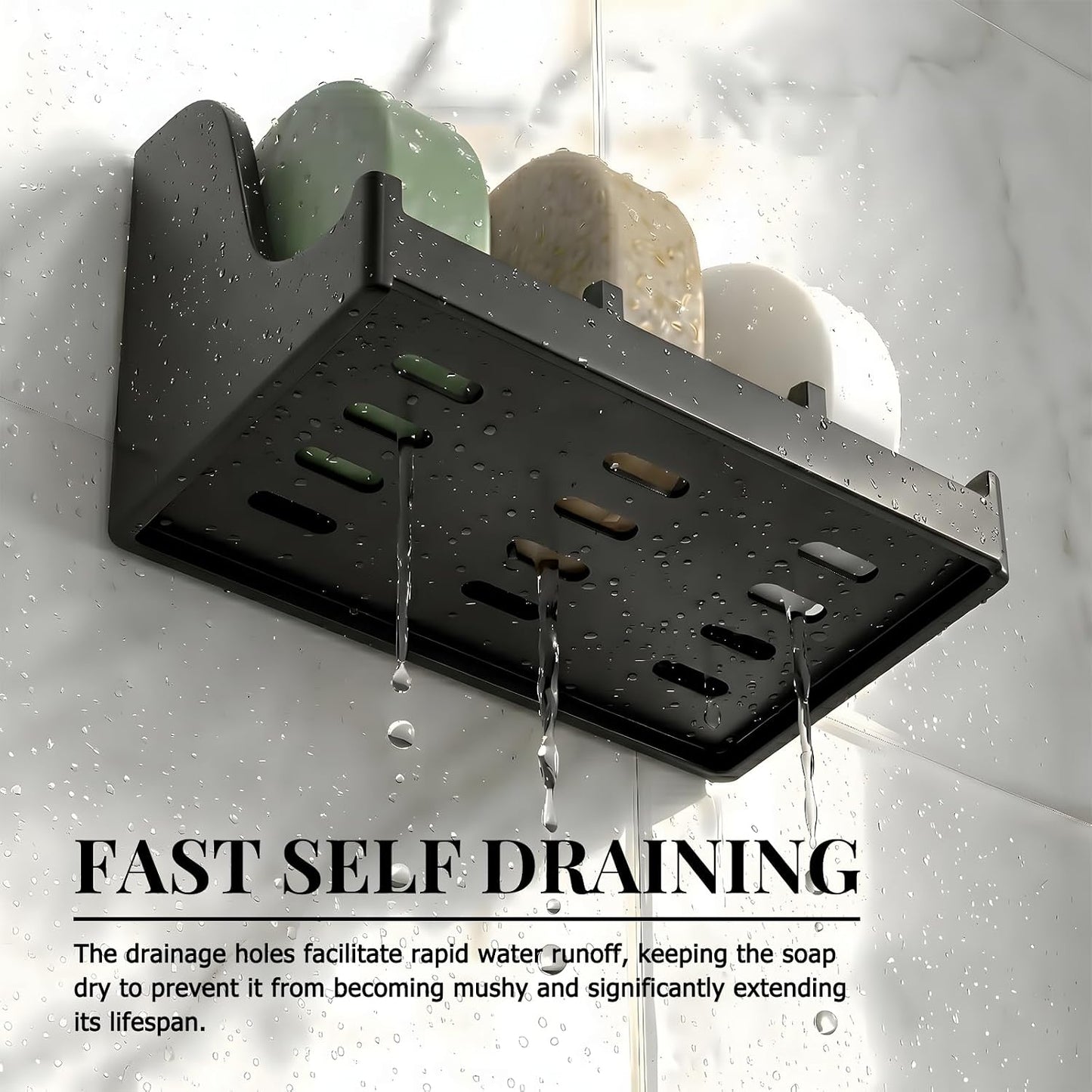 Soap Holder for Shower Wall, 3-Compartment Soap Dish for Shampoo, Conditioner and Body Soap, Fast Draining & Rust-Proof & Heavy Duty, Ultra-Strong Adhesive for Long-Term Bathroom Use & Freestanding