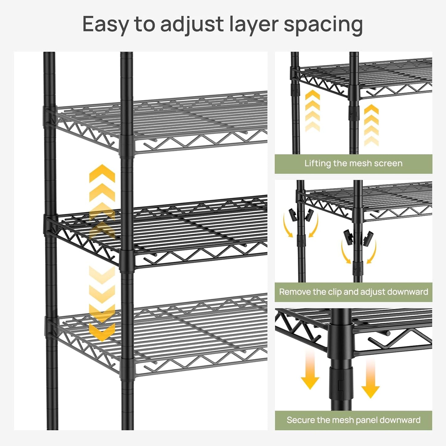 Golpart 4 Tier Adjustable Storage Shelves Metal Utility Shelf Wire Shelving Unit Organizer Rack for Home Kitchen Office Bathroom Pantry Room 12" D x 18" W x 44" H