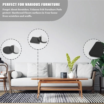 Yelanon Felt Furniture Pads for Hardwood Floors -36 Pcs 2" Premium Floor Protectors for Furniture, Felt Pads for Chair Legs, Black