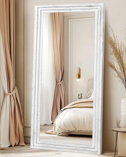 Full Length Mirror 65"x22" with Stand Solid Wood Frame Floor Large Mirror for Living Room, Bedroom Hanging Standing or Leaning Wall-Mounted, New Black