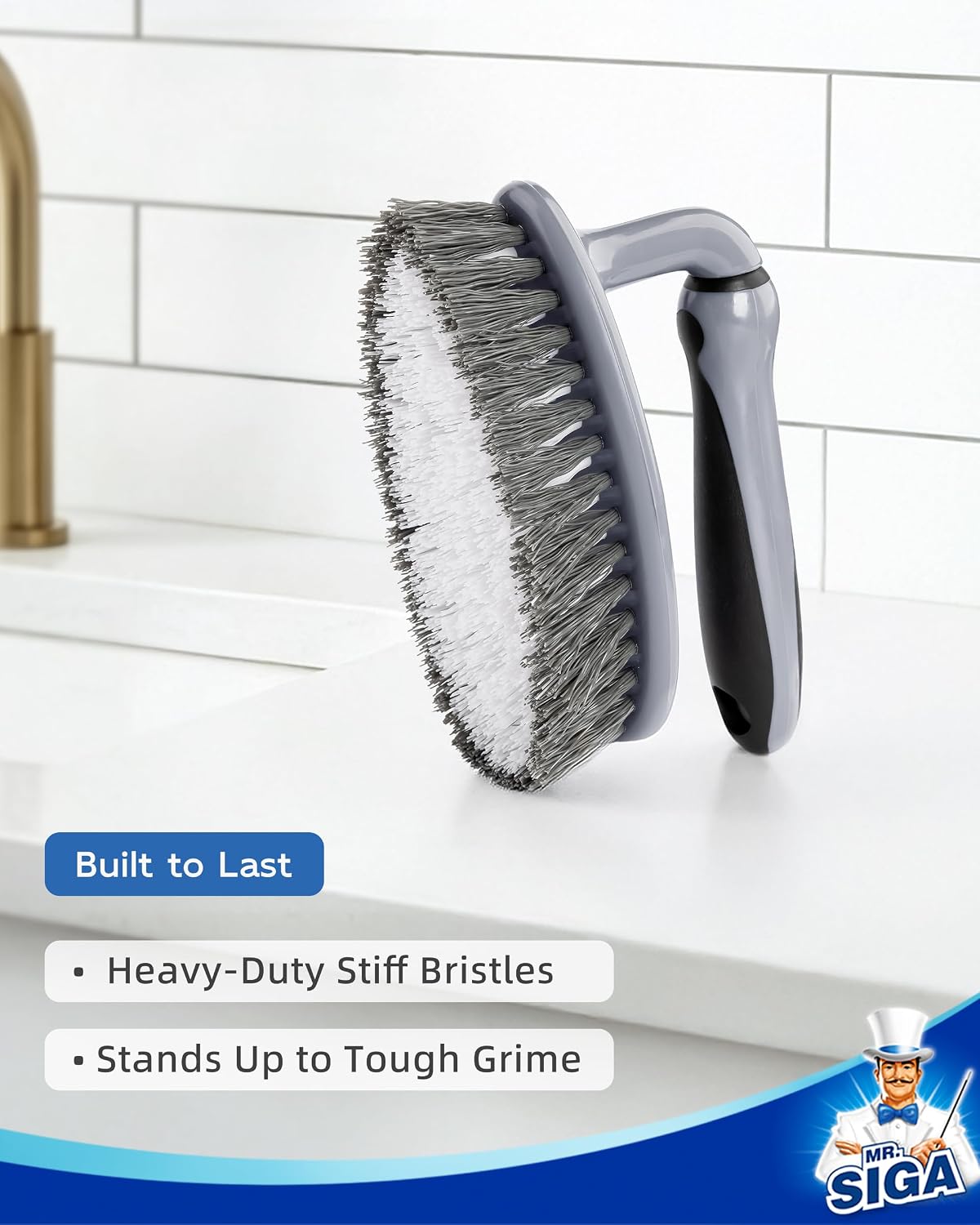 MR.SIGA Heavy Duty Scrub Brush with Comfortable Grip, Cleaning Brush for Bathroom, Shower, Sink, Floor, 2-Pack