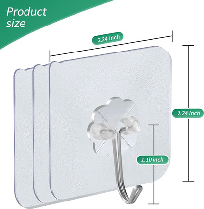 12heavy-Duty Transparent Strong self-Adhesive wall Hooks, Waterproof and Oil-Proof, with a Maximum Load Capacity of 22 pounds, Suitable for Rooms, Kitchens, bathrooms and Toilets