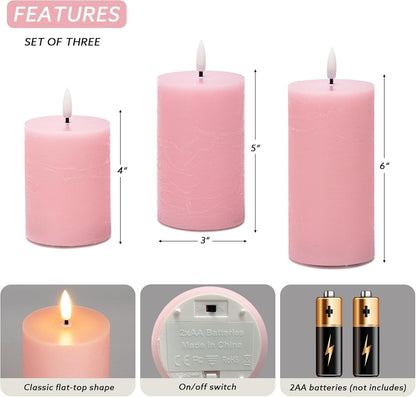 White Flameless Pillar Candles, Battery Operated Wax Candles with Remote, Flat Top Flickering Flameless Candles, LED Candle for Home, Wedding, Party Decor, Set of 3, Φ 3" H 4" 5" 6"