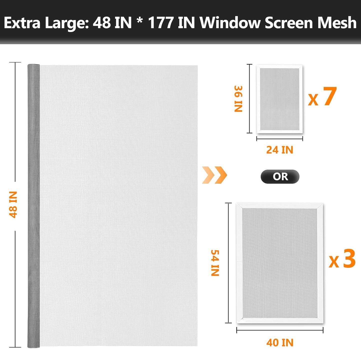Secopad Window Screen Door Repair Kit, 48" x 177" Screen Door Mesh Replacement Kit, Durable Fiberglass Mesh Roll with Tools for Windows Doors Patio and Porch Replacement, Black