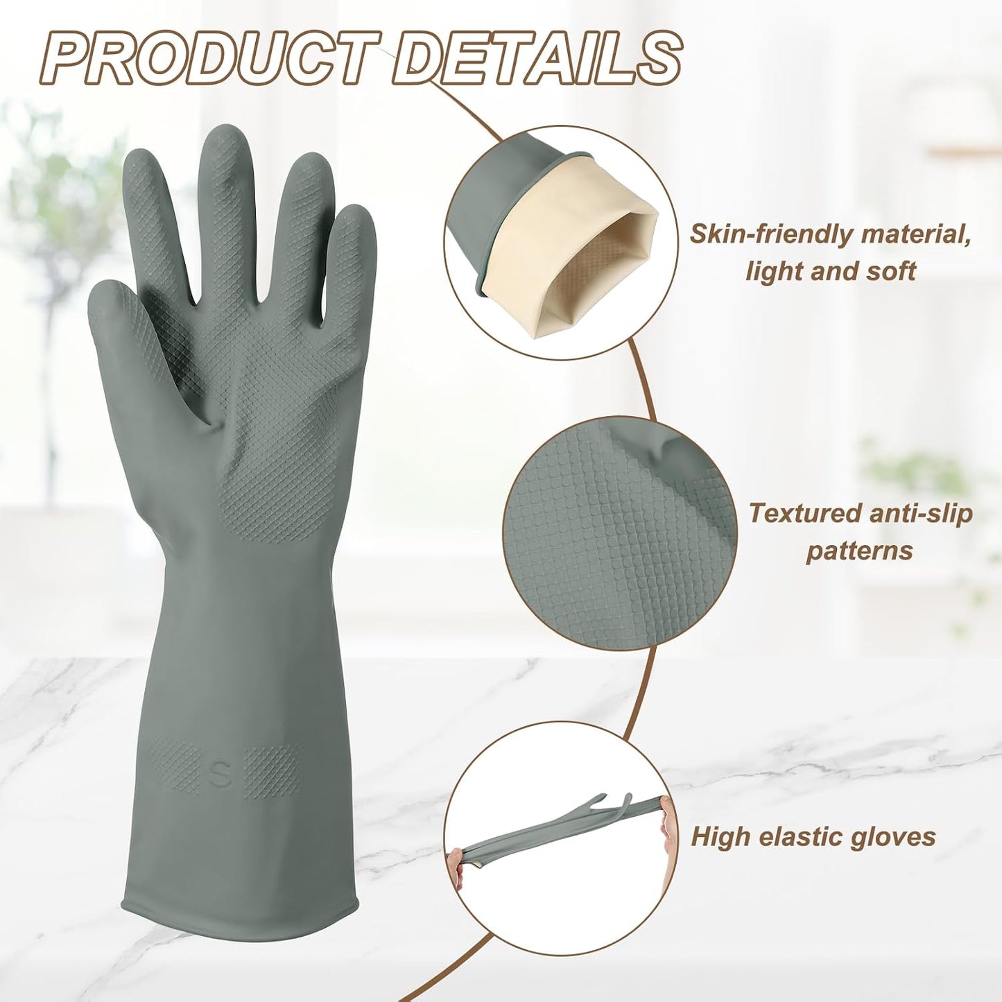 uxcell Rubber Cleaning Gloves, Reusable Household Dishwashing Long Rubber Gloves with Non-slip Grip