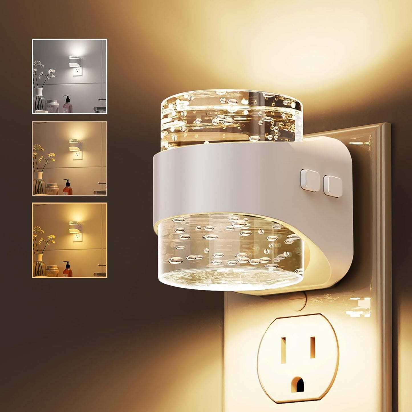 L LOHAS LED Night Light, Bubble Night Lights Plug into Wall,2 Pack 3000K/4000k/5000K Adjustable Color Temperature Night Light,Dimmable Nightlights with Dusk to Dawn Sensor for Rooms Bathroom Hallway
