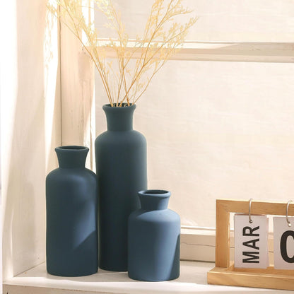 Ceramic Vase Set of 3, Decorative Vases Home Decor Modern Neutral Flower Pampass Boho Vase for Living Room, Table, Mantel, Entryway, Bookshelf, Kitchen, Bedroom, Bathroom - White