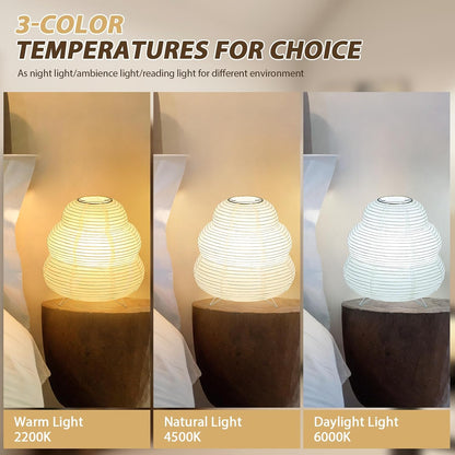 Paper Lantern Lamp, Japanese Paper Table Lamp with 3 Color, Cute Wabi-Sabi Rice Paper Lamp for Desk Bedroom Bedside(Bulb Included)