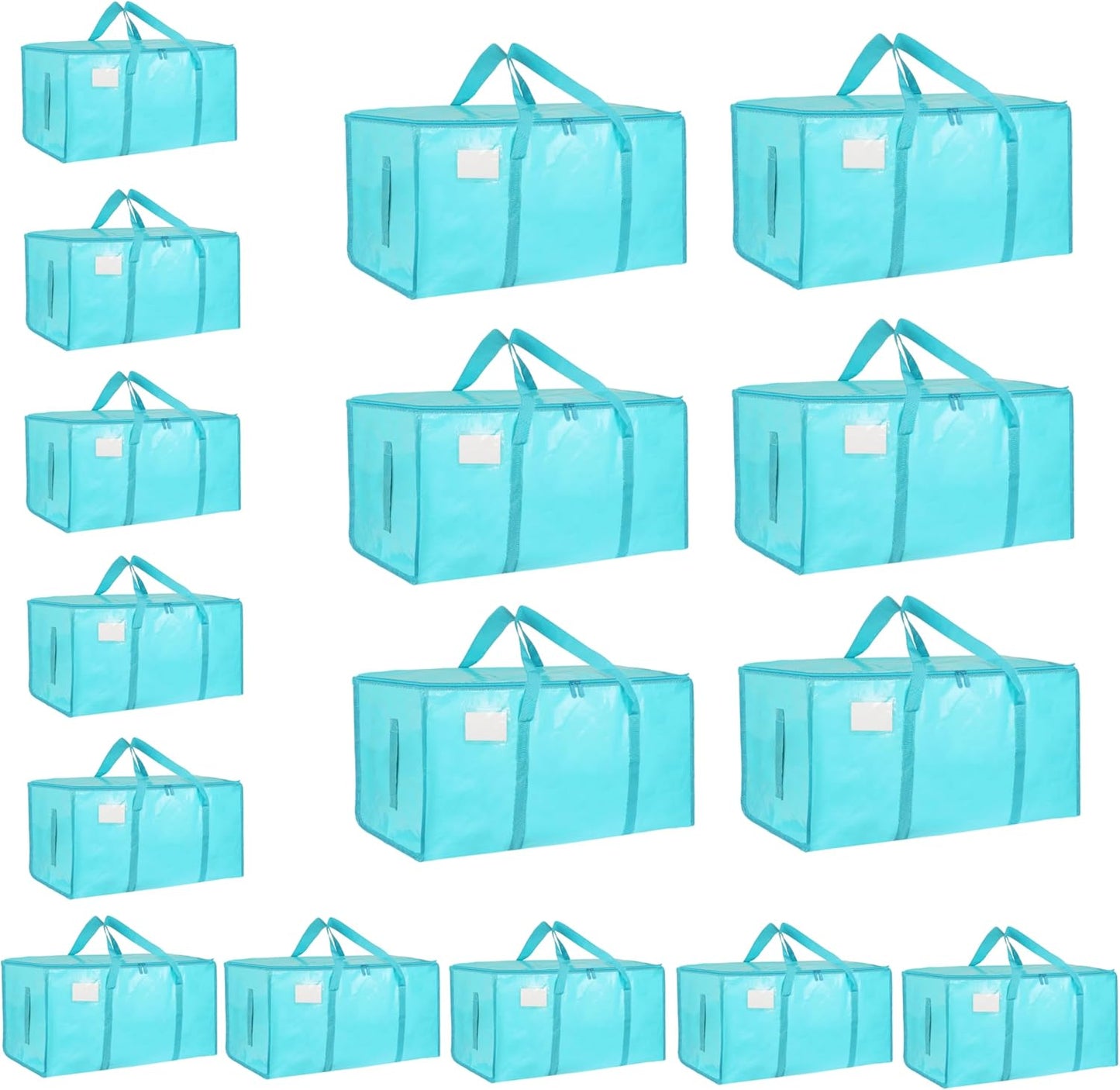 8 Pack-Extra Large Heavy Duty Moving Bags - Waterproof Storage Totes with Handles & Zippers, Foldable for College Dorm, Storage (Clear)