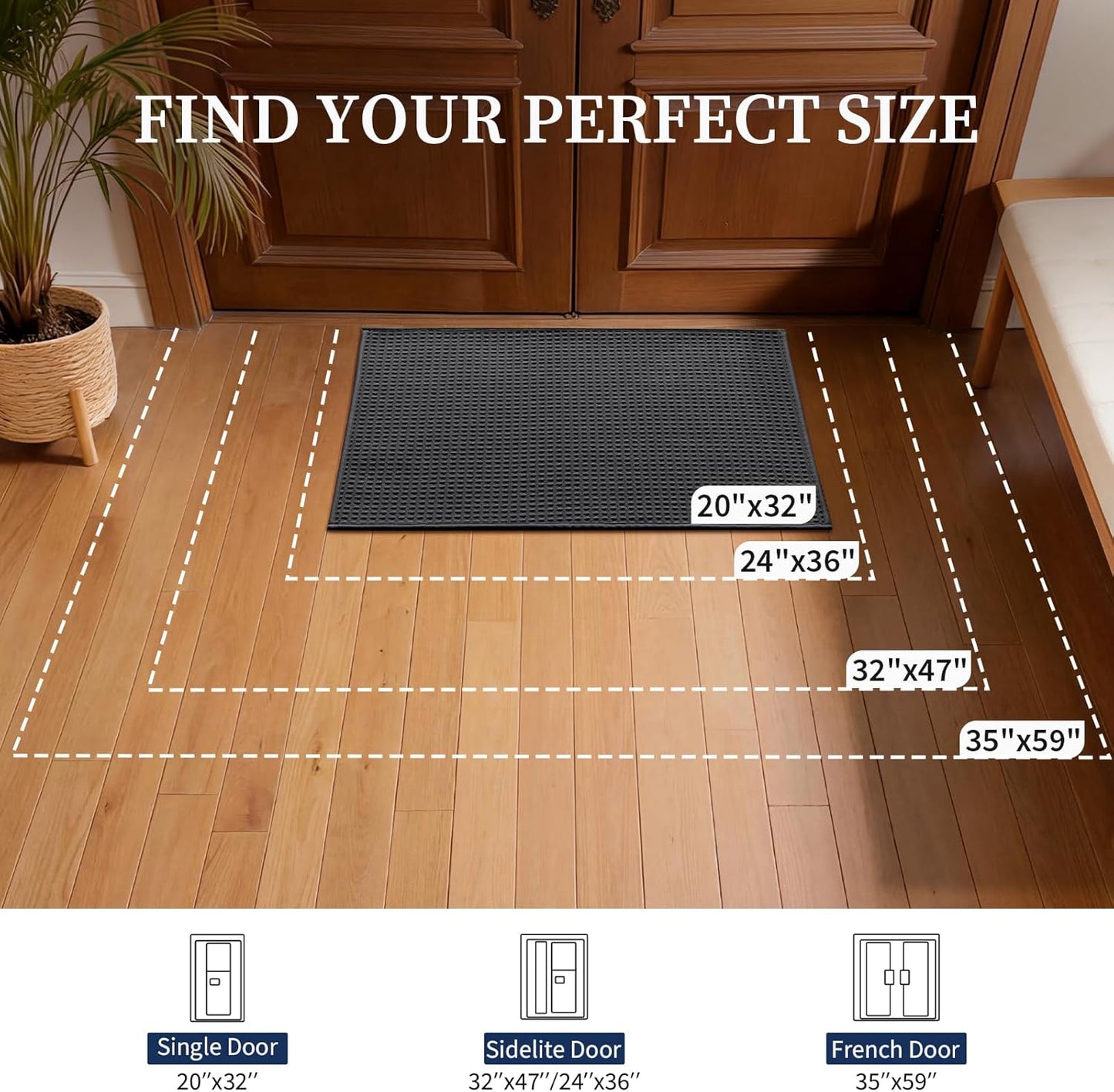 YIHOUSE Indoor Door Mat 24" x 36", Non-Slip Washable Entryway Mat, Dirt Trapper Absorbent Entrance Mat, Low Profile Floor Mat for Front/Back Door, Entryway, Khaki