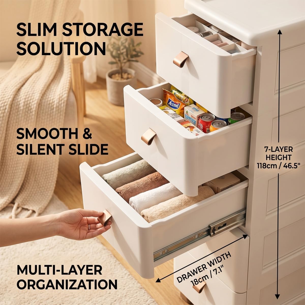 Slim Rolling Storage Cart for Narrow Gaps, 7-Tier Tall Narrow Storage Cabinet with Wheels, Space Saving Organizer for Kitchen, Bathroom, Laundry(A,30cm/11.8in 3-Tier)