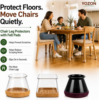 YOZON Chair Leg Floor Protectors Felt Furniture Pads Silicone Caps | Chair Leg Protectors for Hardwood Floors 32 Pack Anti-Scratch Reduce Noise Clear Round Medium Fit 3/4" to 1-3/16" (19-30mm)