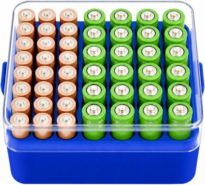 ALCYON Battery Organizer Storage Case, Battery Vault Box Container for 48pcs AA Batteries, Plastic Clear Protective Battery Holder for Travelling/Home/Office (Black, Large)