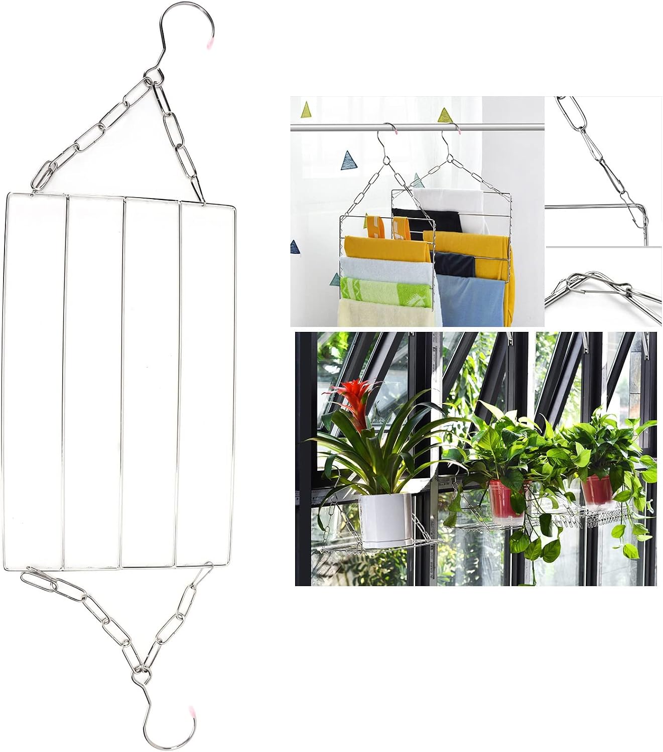 Stainless Steel Sock Drying Rack,Multifunctional Laundry Drying Rack Hanging Drying Rack Swivel Hook Wind Proof Clothes Hanger Rack with Clips for Hanging Clothes Towels Socks (Without Clip 40cm)