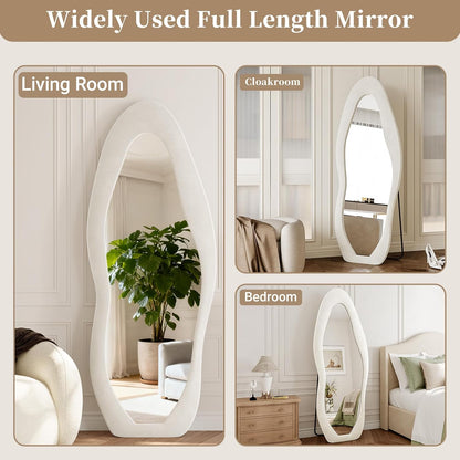 71"x32" Flannel Full Length Mirror, Arched Mirrors Full Length with Stand, Flannel Floor Mirror for Bedroom and Living Room, Full Body Mirror Hanging or Leaning, White