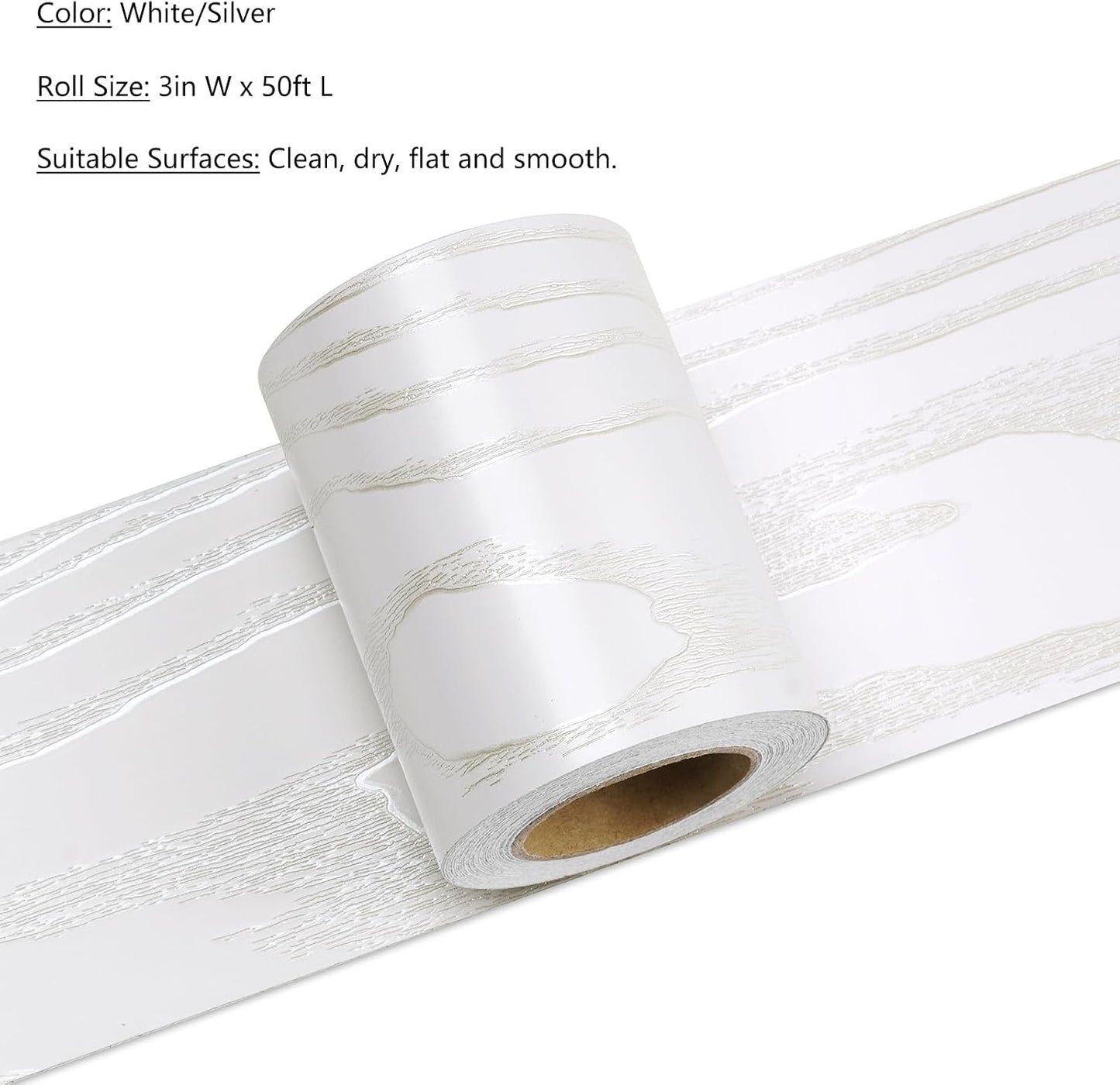 LACHEERY White Oak Wood Border Wallpaper Peel and Stick Bathroom Mirror Frame Border Wood Grain Repair Tape Silver White Bulletin Board Borders Trim Self Adhesive Modern Classroom Borders 3"x197"