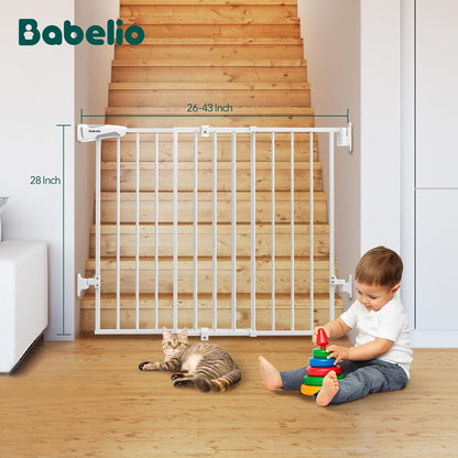 Babelio Baby Gate for Stairs, Kitchen & Doorways, No Bottom Bar| One-Handed Operation| Auto-Close| Hardware Mount (Drill Needed) Safety Dog/Pet Gate (Black - B17, 26-43" W, 28" H)