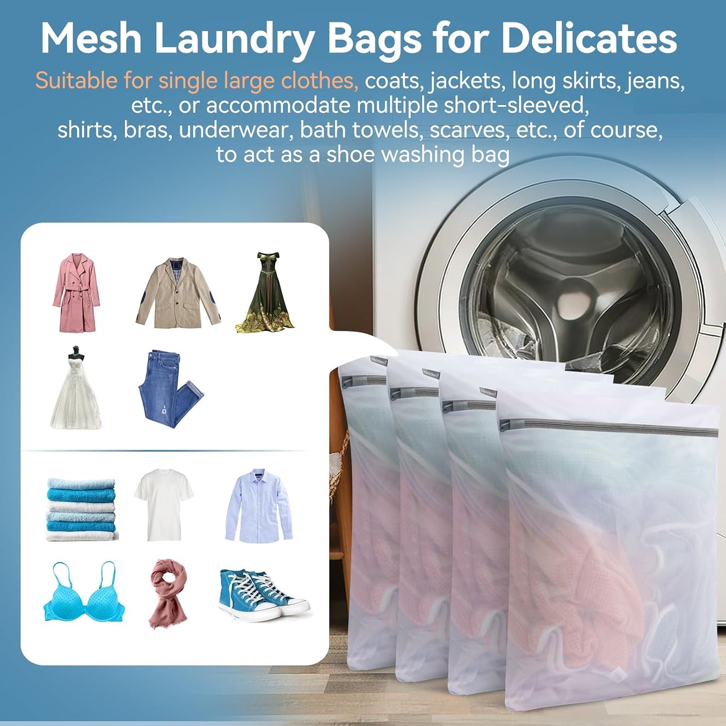 Mesh Laundry Bags for Delicates, 4Pcs Laundry Bags Mesh Wash Bags,Lingerie Bags for Washing Delicates, Laundry Bag for Delicates (1 Large,1 Medium,2 Small)