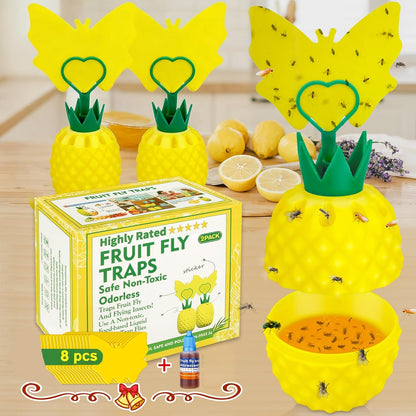 Fruit Fly Trap for Indoors, Effective Fruit Fly Catcher Gnat Killer with Sticker, Gnat Traps for House Indoor with Bait, Non-Toxic Reusable Easy to Use Fly Trap for Kitchen Home - 2 Pack, Clear Yellow