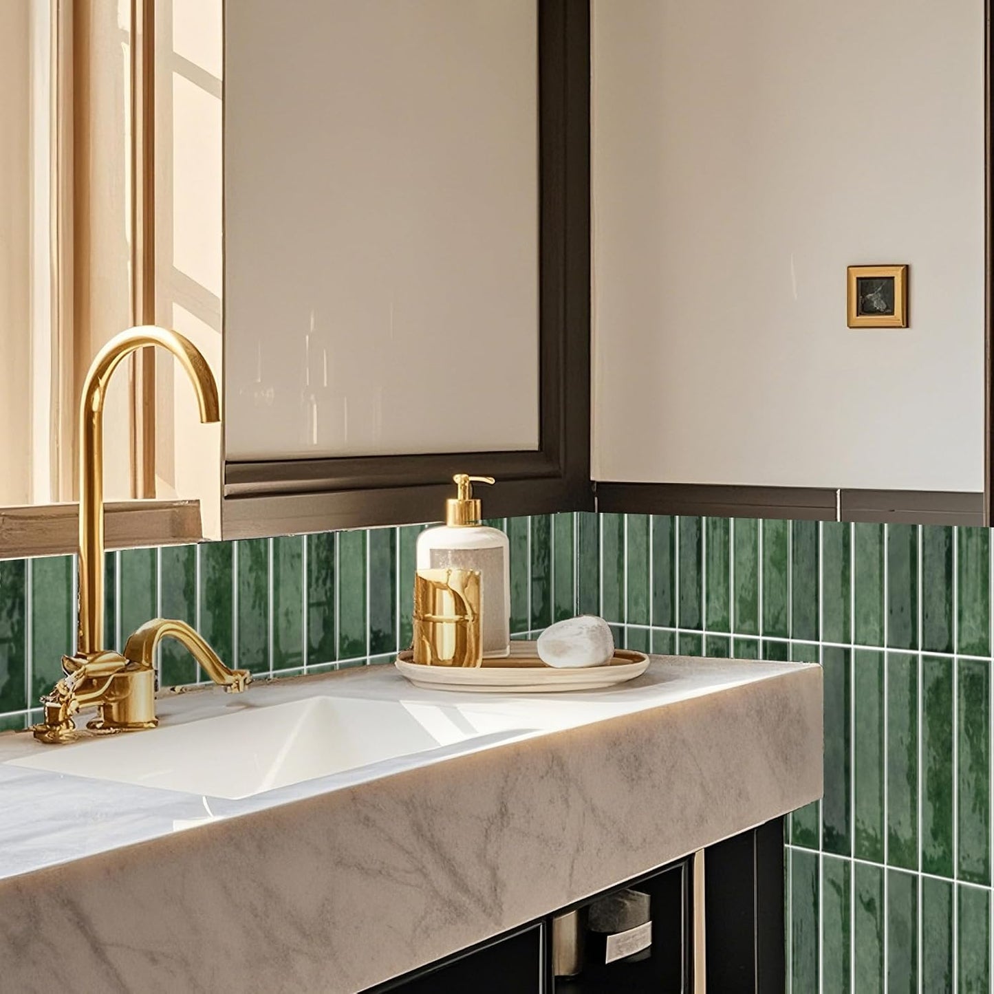 Alwayspon 10 Sheets 12x12inch Beige 3D Vinyl Backsplash Tiles, Self-Adhesive Peel and Stick Wall Tile Stickers Stick on Subway Tiles for Kitchen Bathroom Wall