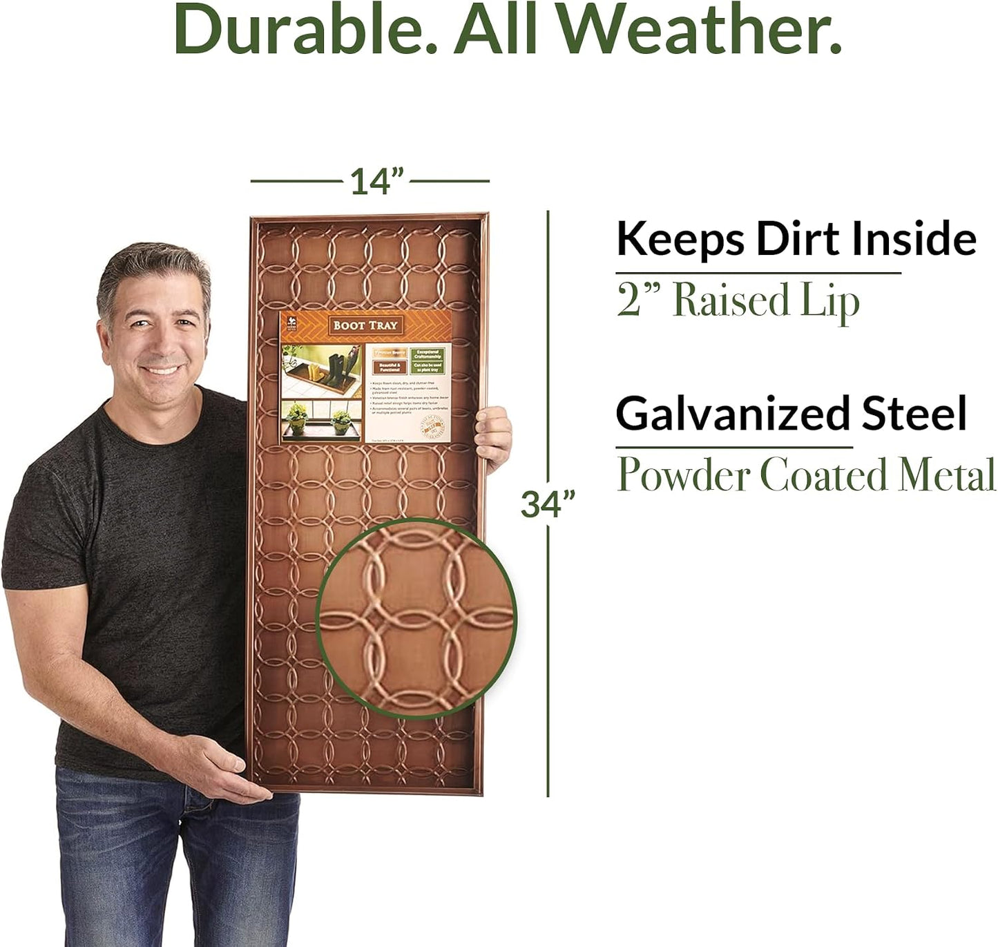 Good Directions Large Boot Tray, Squares Multi-Purpose All Weather Decorative Boot Tray, Shoes, Plants, Garage, Patio Door, Pet Bowls, 34 inch Entry Indoor Shoe Tray, Copper Finish