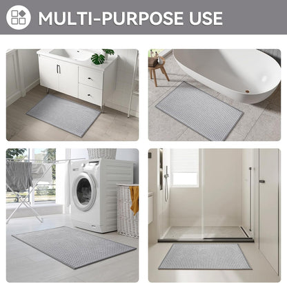YDKGL Non Slip Bath Mat, Rubber Backing Ultra Thin Bathroom Rugs Fit Under Door Quick Dry Super Absorbent Washable Bath Rug Shower Mat for Bathroom Floor Bathtub Shower Sink, Easy Care Blue 16"x 24"