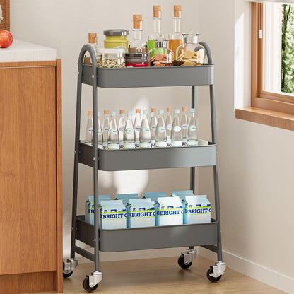 NEWBULIG 3-Tier Rolling Storage Cart, Metal Mobile Utility Organizer Shelf with Lockable Wheels, Space-Saving Freestanding Storage for Bathroom Living Room and Narrow Corner Spaces, Green