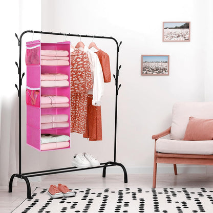 MAX Houser 4-Shelf Hanging Closet Organizer, Space Saver, Cloth Hanging Shelves with 2 Side Pockets, Foldable (Beige)