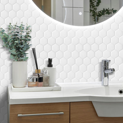 10-Sheet Hexagon Peel and Stick Backsplash for Kitchen, New Upgrade Premium Extra Thicker Design 3D Self Adhesive Wall Tiles, Large Stick on Tiles for Kitchen and Bathroom (12" x 12")