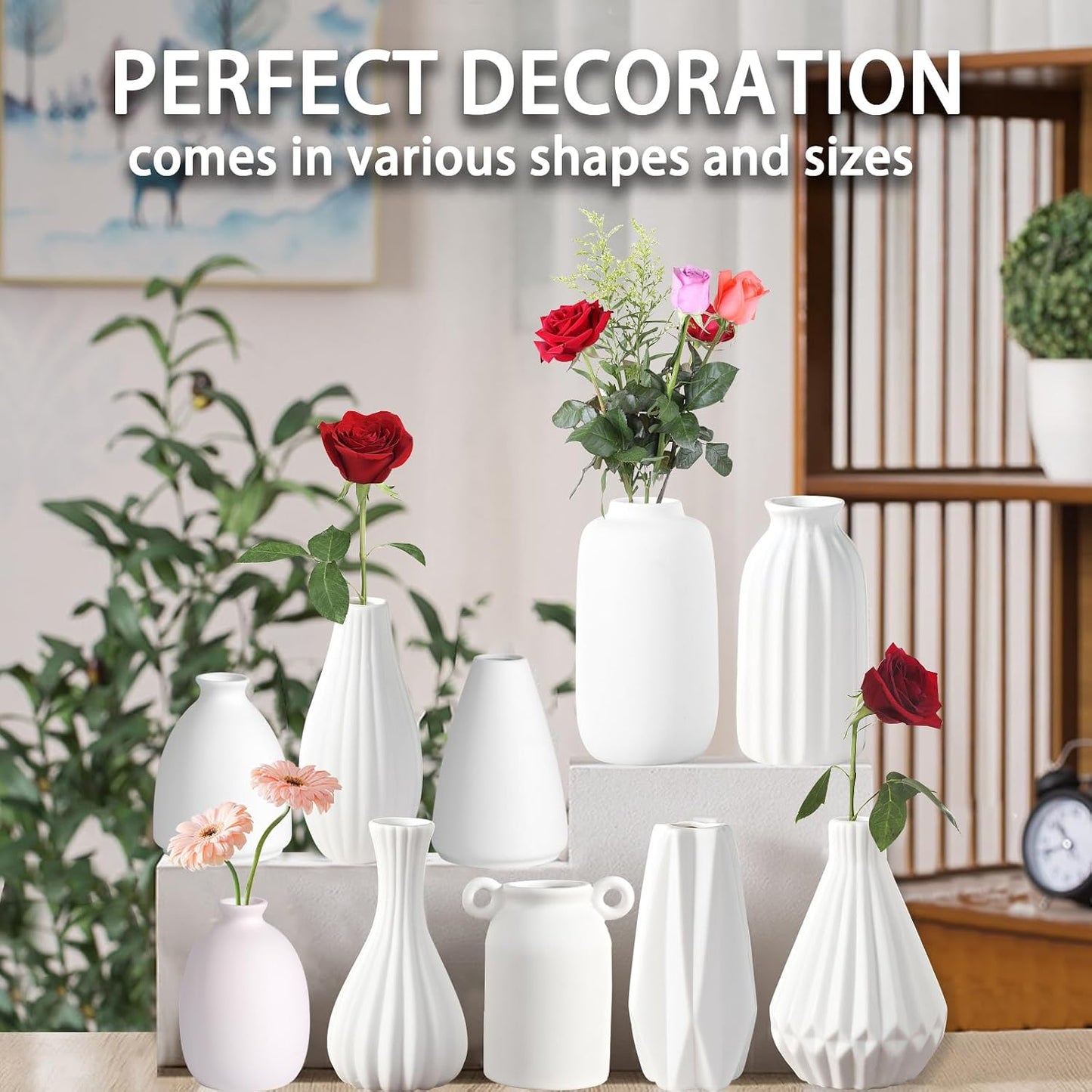 5'' White Ceramic Bud Vases Set of 10,Small Vases in Bulk for Flowers,Mini Vases for Centerpieces,Modern for Floral and Pampas Grass,Boho for Wedding,Party,Table Home Decor